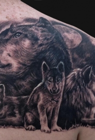 背部狼家族纹身图案