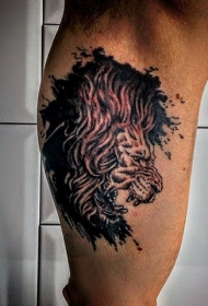腿部棕色小狮子头像纹身图案