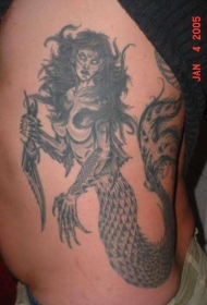 邪恶的美人鱼与刀纹身图案