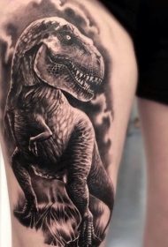 大腿写实风格大恐龙纹身图案