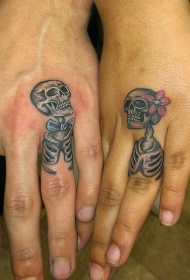 情侣有趣的彩色男人和女人骨架纹身图案