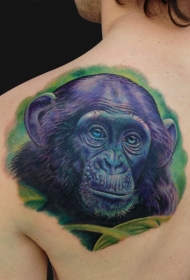 背部紫罗兰色猩猩纹身图案
