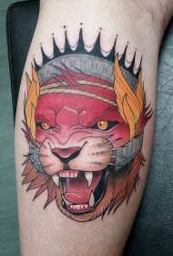 new school彩色邪恶的幻想狮子与皇冠纹身图案