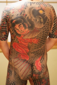 全甲日本武士和龙纹身图案