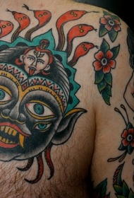 胸部印度恶魔脸纹身图案