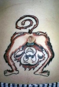 腹部彩色趴在肚脐上的猴子屁股纹身