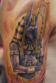手臂凶恶的彩色埃及神兽纹身图案