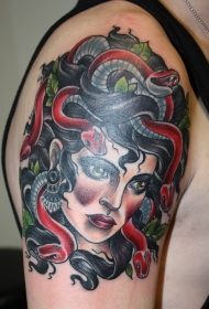 手臂美杜莎肖像蛇纹身图案