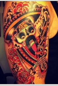 肩部彩色墨西哥骨架纹身图片