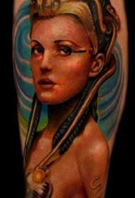 写实逼真的彩绘埃及女王纹身图案