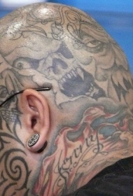男性头部黑灰各种怪物脸纹身图片