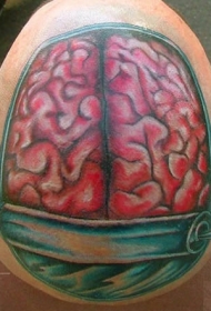 头部有趣的彩色人脑头纹身图案
