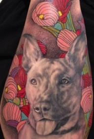 手臂华丽的逼真彩色狗肖像纹身图案