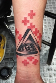 奇妙的彩色三角形符号与人类眼睛纹身图案