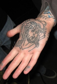 手掌简约耶稣肖像纹身图案