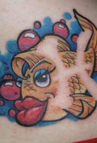 腰部彩色性感的夫人鱼纹身图案