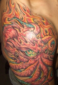 邪恶火焰章鱼纹身图案