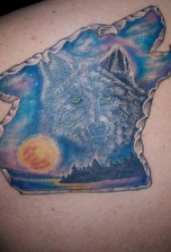 冰冷的狼头风景纹身图案