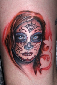 腿部彩色红头发的女孩纹身图案