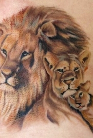 现实写实风格狮子家庭纹身图案