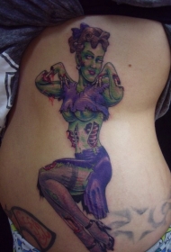 腰侧彩色性感女僵尸纹身图案