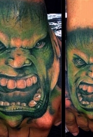 手背漫画书中愤怒的绿巨人纹身图案