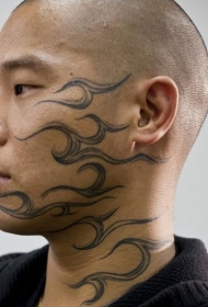 男性脸部颈部部落风火焰纹身图案
