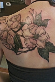 背部绽放的绚丽花朵纹身图案