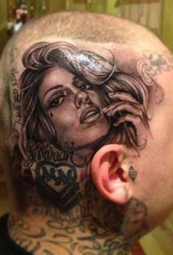 头部诱人女人肖像纹身图案