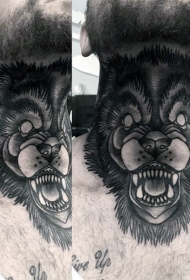 颈部深色愤怒疯狂的狼头纹身图案