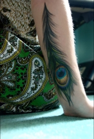 小臂华丽的现实主义风格孔雀羽毛纹身图案