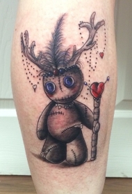 小腿有趣的鹿角巫毒娃娃纹身图案