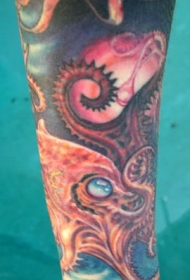 花臂彩色章鱼水纹身图案