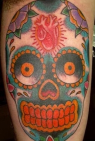 肩部彩色墨西哥糖骷髅纹身图案