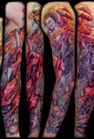 手臂现代风格的彩色僵尸纹身图案