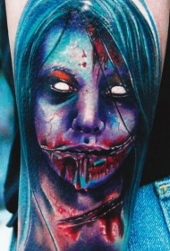 彩绘可怕的女僵尸恐怖纹身图案