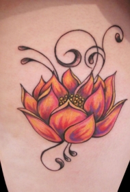 腿部彩色漂亮的莲花纹身图案