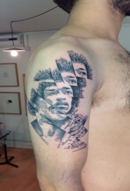 歌手Jimmy Hendrix肖像彩色纹身图案