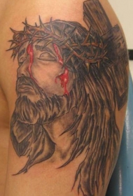 l流血耶稣与荆棘十字架纹身图案