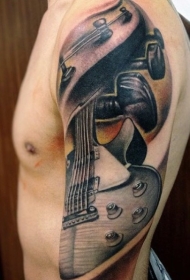 大臂有趣的设计彩色吉他纹身图案
