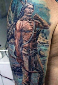 肩部老派风格彩绘印度战士纹身图片