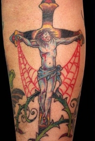 耶稣钉在十字架上和荆棘纹身图案