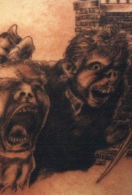 提着人类头的猴子恶魔纹身图案