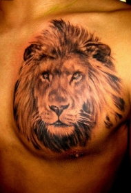 男性胸部狮子头像纹身图案