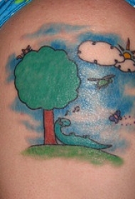 树下听音乐的恐龙纹身图案