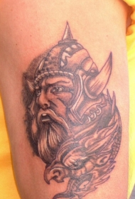 龙头与维京战士头像纹身图案