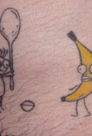 肩部彩色有趣的香蕉和卡通人物纹身