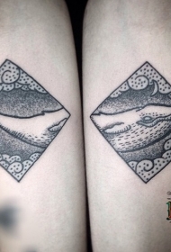 手臂有趣的几何形大鲸鱼纹身图案