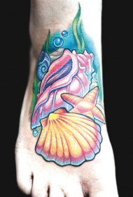 可爱的小贝壳海底世界脚背纹身图案