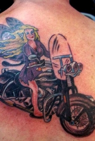 骑着摩托车个酷酷精灵纹身图案